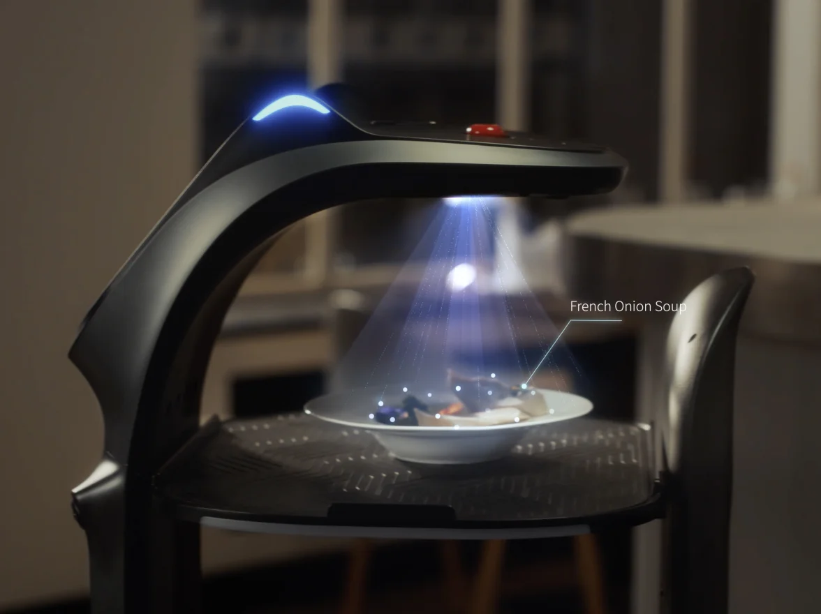 BellaBot Pro'nun tepsideki yemeği kamerayla tanıması