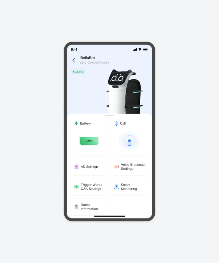 PUDU Link uygulamasında BellaBot ekranı