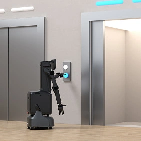 FlashBot Arm asansör düğmesine basıyor