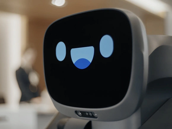 FlashBot Arm ekranında gülümseyen yüz ifadesi