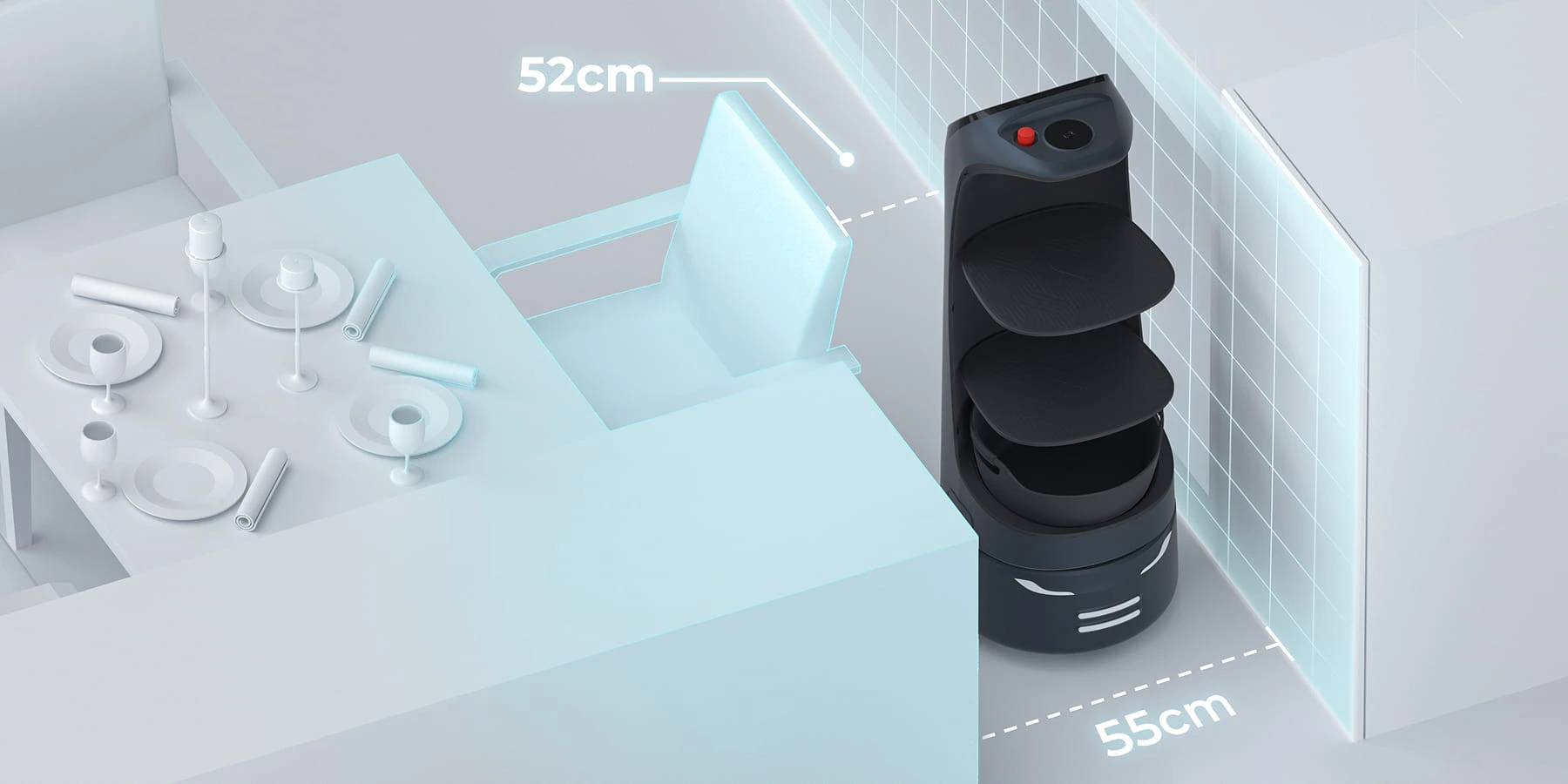 KettyBot Pro'nun dar bir geçitten geçmesi