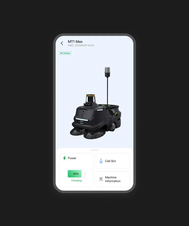 PUDU Link uygulamasında MT1 Max ekranı