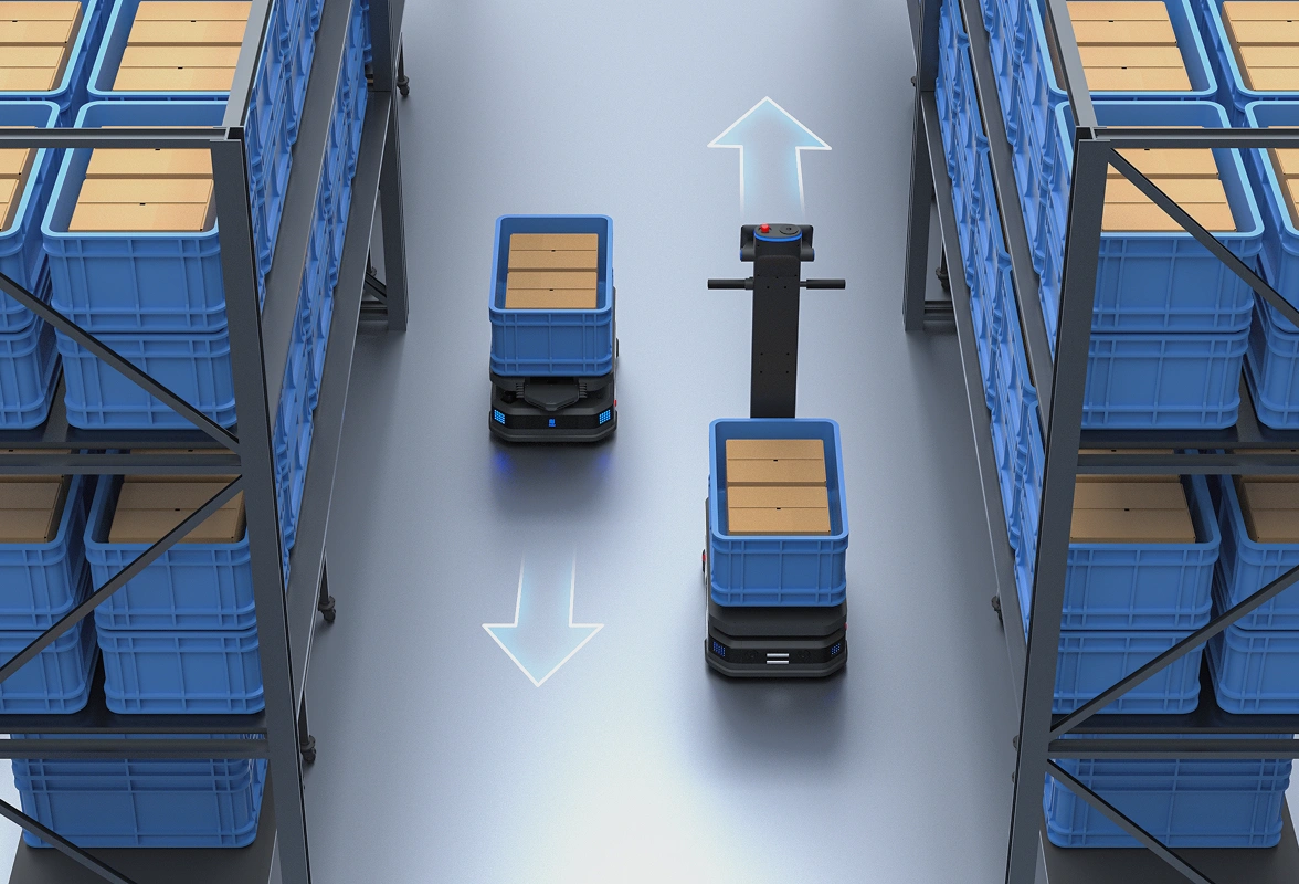 Raf arasında çift şeritli robot trafiği